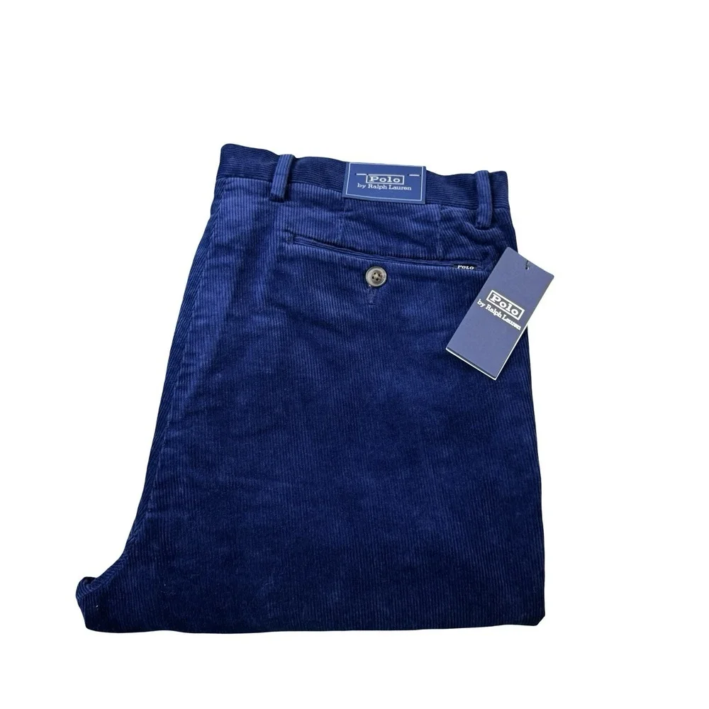 Polo Ralph Lauren Blue Slim Fit Mens Straight Fit Corduroy Pant Size 33X30 NWT